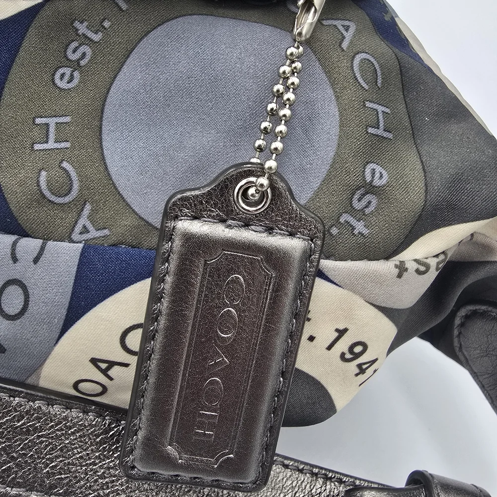 COACH F17582 Alexandra Grey Blue Sateen Snaphead Print 3 Way Shoulder Bag - Picture 4 of 15